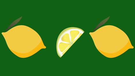 Animation-of-single-lemons-floating-on-green-background