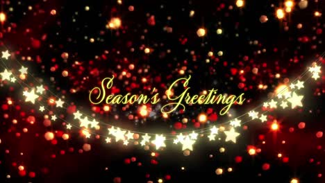 Animation-of-seasons-greetings-text-over-stars-and-light-spots-on-black-background