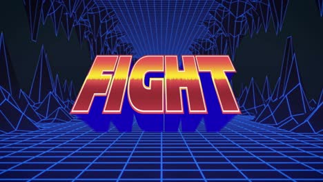 Animation-of-fight-text-over-blue-lines-on-black-background