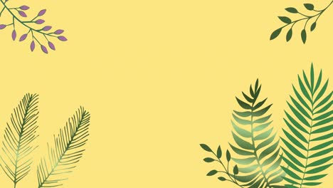 Animation-of-tropical-plant-leaves-on-yellow-background