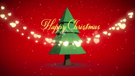 Animación-De-Texto-De-Feliz-Navidad-Sobre-árbol-De-Navidad-Sobre-Fondo-Rojo