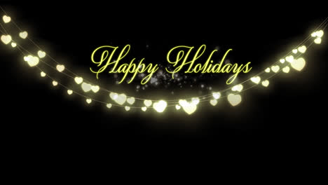 Animation-of-happy-holidays-text-and-christmas-fairy-lights-decoration-on-black-background