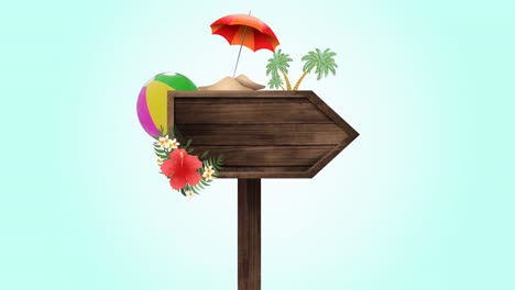 Animation-of-holiday-equipment-on-wooden-sign