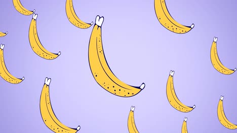Animation-of-single-bananas-floating-on-blue-background