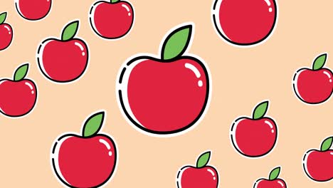 Animation-of-single-apples-floating-on-green-background