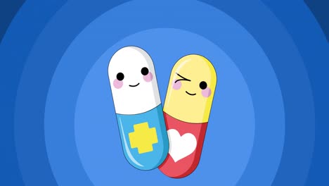 Animation-of-smiling-pills-over-colourful-waves-moving