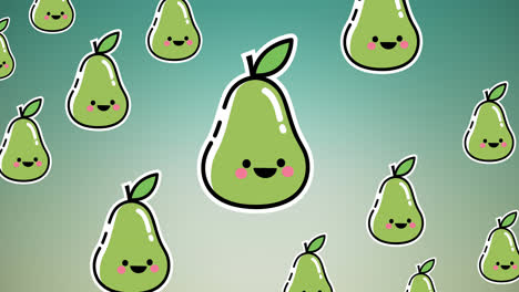 Animation-of-single-pears-floating-on-green-background