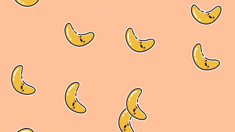 Animation-of-single-bananas-floating-on-green-background