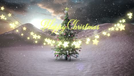 Animation-of-happy-christmas-text-over-christmas-tree
