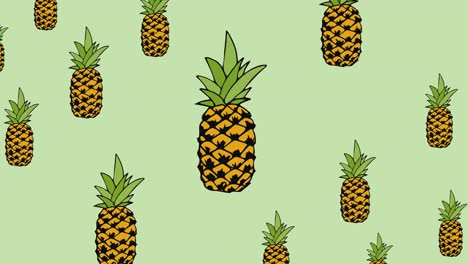 Animation-of-single-pineapple-floating-on-green-background
