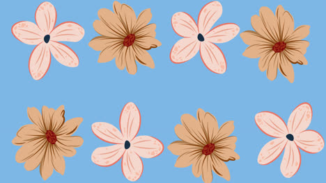 Animation-Von-Rosa-Blumen,-Die-Sich-Auf-Violettem-Hintergrund-Drehen