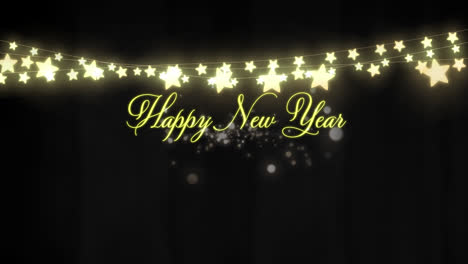 Animación-De-Texto-De-Feliz-Año-Nuevo-Y-Decoración-De-Luces-Navideñas-Sobre-Fondo-Negro