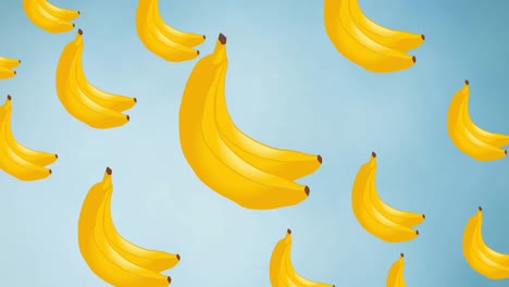 Animation-of-single-bananas-floating-on-blue-background