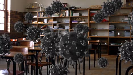 Animation-of-coronavirus-cells-over-empty-classroom