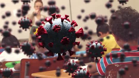 Animation-Von-Coronavirus-Zellen-Beim-Lernen-Von-Schulkindern