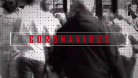 Animation-Von-Coronavirus-Texten-über-Menschen,-Die-In-Der-Stadt-Spazieren-Gehen