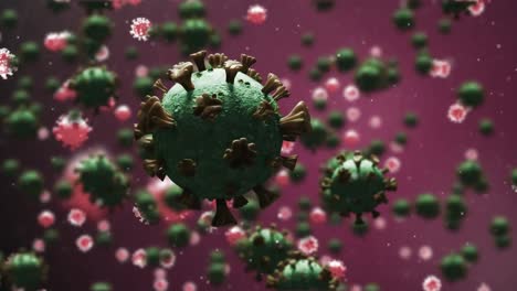 Animation-of-covid-19-virus-cells-over-red-background
