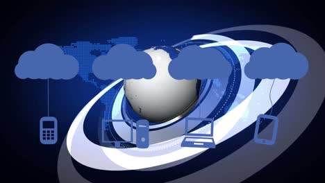 Animation-of-media-icons-over-globe