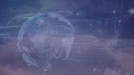Animation-Von-Verbindungsnetzwerken-über-Globus-Und-Himmel