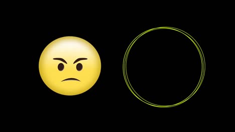 Animation-of-digital-emoji-icons-and-circles-on-black-background
