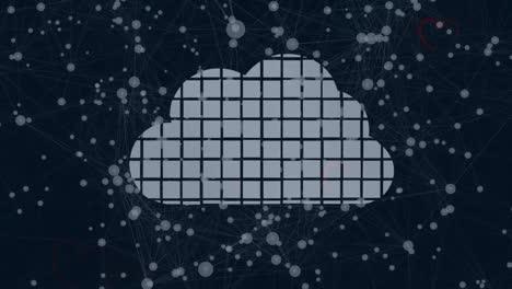 Animation-of-squares-forming-cloud-icon,-over-spots-of-light,-on-black-background
