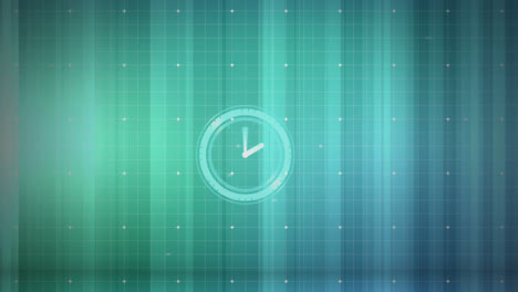 Animation-of-clock-with-moving-hands-over-grid-and-blue-lines