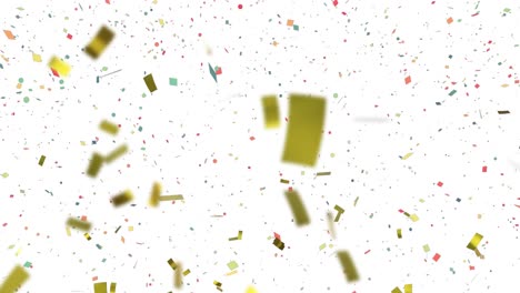 Animation-of-gold-confetti-falling-on-white-background