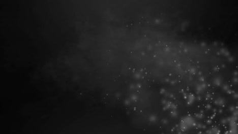 Animation-of-white-particles-and-smoke-moving-on-black-background