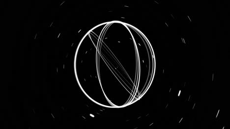 Animation-Rotierender-Weißer-Ringe-Und-Sich-Bewegender-Lichtpunkte-Auf-Schwarzem-Hintergrund