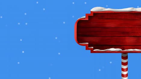 Animation-Von-Schnee,-Der-über-Ein-Weihnachtliches-Holzschild-Mit-Kopierraum-Fällt