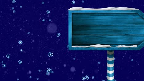 Animation-Von-Schnee,-Der-über-Ein-Weihnachtliches-Holzschild-Mit-Kopierraum-Fällt