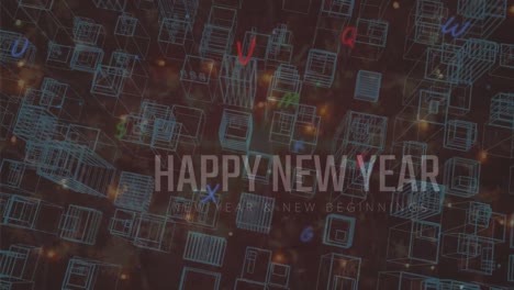 Animation-of-happy-new-year-text-over-colorful-lights