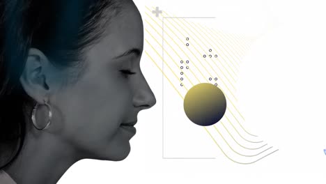 Animation-of-scopes-and-markers-moving-over-woman's-face