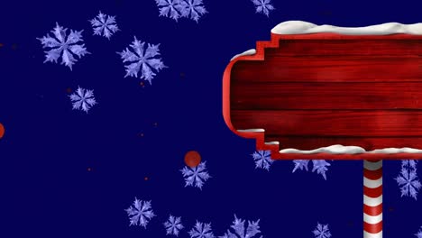 Animation-of-snow-falling-over-christmas-wooden-sign-board-with-copy-space