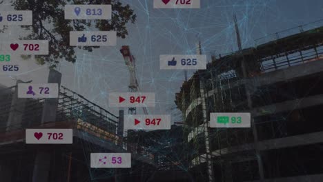Animation-of-social-media-icons-and-network-of-connections-over-cityscape