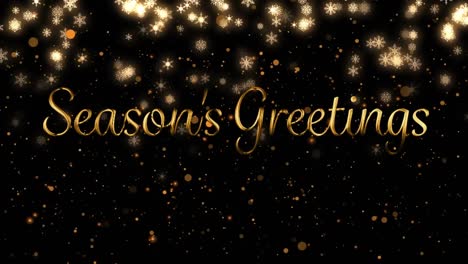 Animation-of-seasons-greetings-text-over-snow-falling-on-black-background