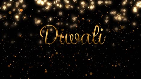 Animation-Von-Diwali-Text-über-Lichtflecken-Und-Schnee-Auf-Schwarzem-Hintergrund
