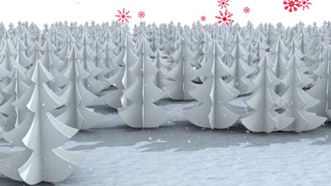Animation-Von-Schnee,-Der-über-Weiße-Bäume-Im-Wald-Fällt
