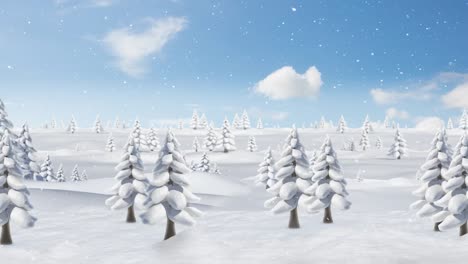 Animation-of-falling-snow-over-trees-on-blue-background