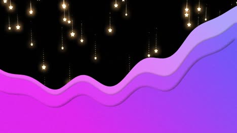 Animation-Violetter-Wellen-über-Fallenden,-Leuchtenden-Sternen-Auf-Schwarzem-Hintergrund