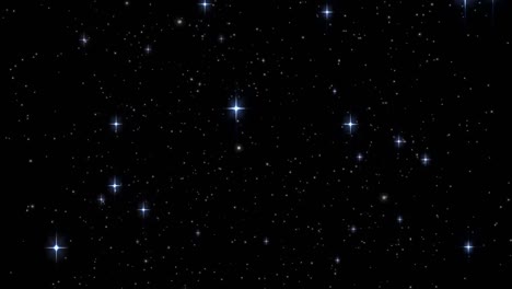 Animation-of-blue,-grey-and-white-pixel-zigzag-over-glowing-stars-moving-on-black