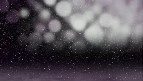 Animation-Von-Lichtspuren-Und-Schnee,-Der-Auf-Schwarzem-Hintergrund-Fällt
