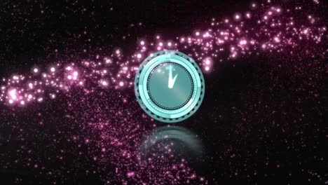 Animation-Der-Uhr,-Mit-Rosa-Feuerwerk-Auf-Schwarzem-Hintergrund