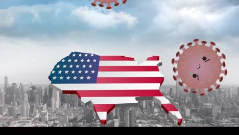 Animation-Von-US-Text-Mit-Amerikanischer-Flagge-über-Dem-Stadtbild
