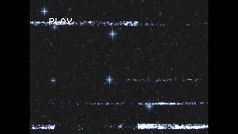 Animation-of-playback-interface-screen-with-interference-over-stars-moving-on-black-background