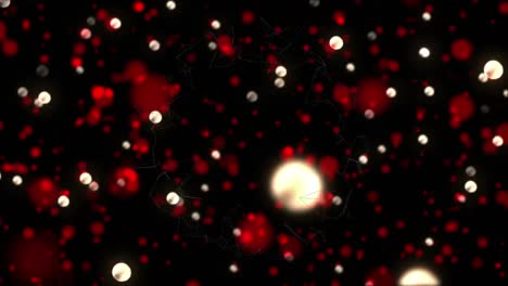 Animation-of-twinkling-white-and-red-spots-of-light-moving-on-black-background