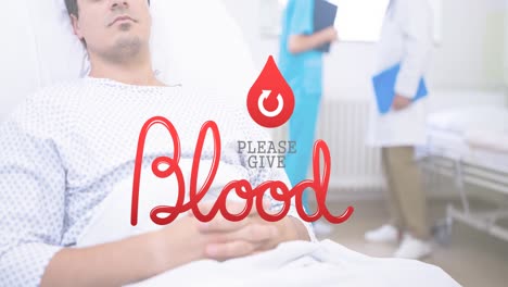Animation-of-please-give-blood-text-over-doctors-and-patient
