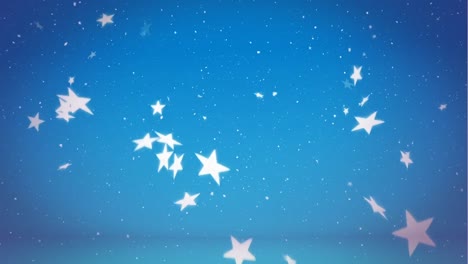 Animation-of-stars-and-snow-falling-over-blue-background