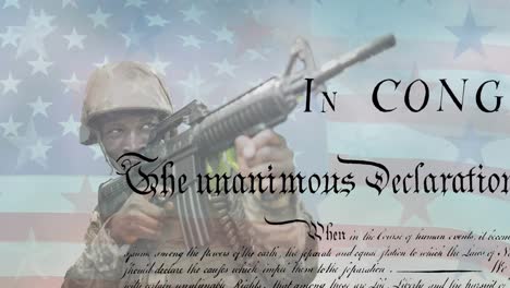Animation-Eines-Soldaten-Mit-Waffe-über-Amerikanischer-Flagge
