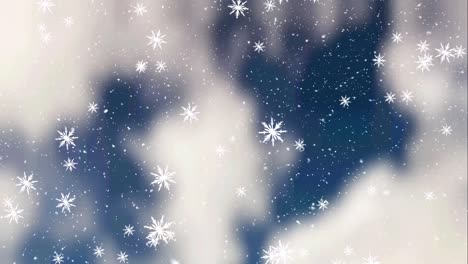 Animación-De-Nieve-Cayendo-Sobre-Las-Nubes-Y-El-Cielo-Azul